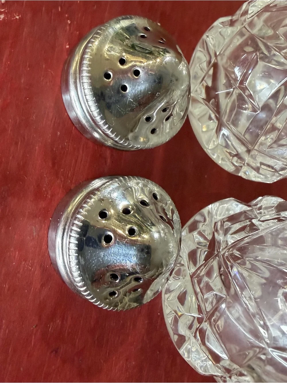 Waterford Lismore Clear Crystal Salt and Pepper Shakers with Silver Tops